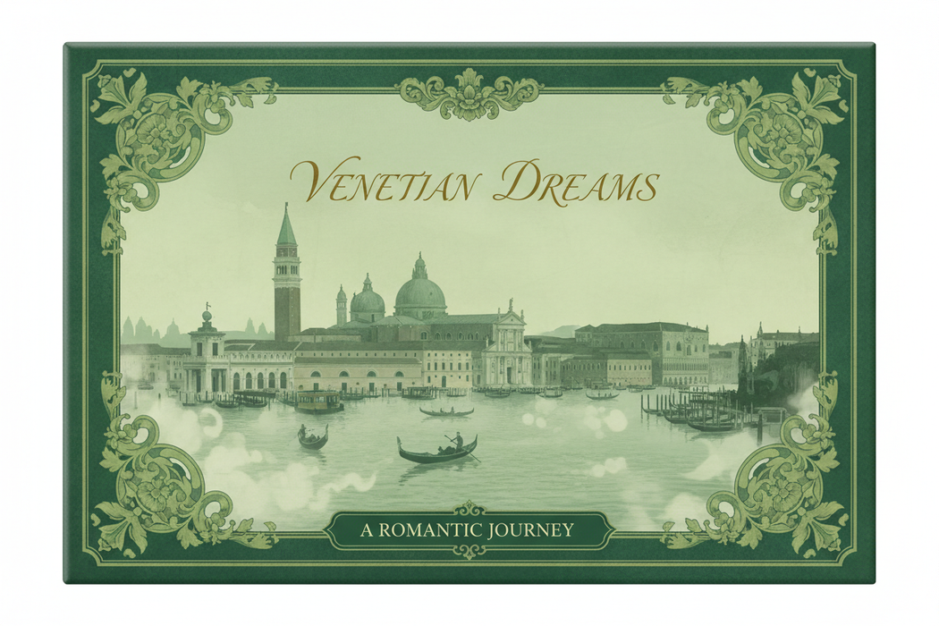 decorative green cover with venice in the distance