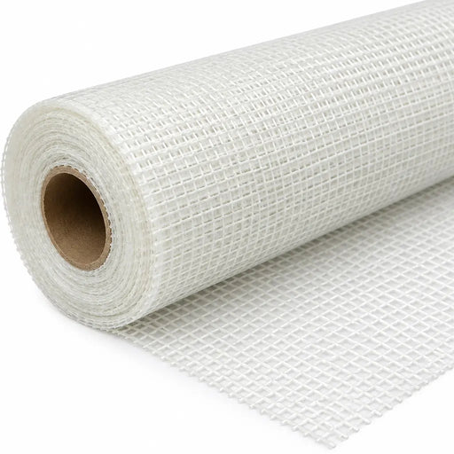 Roll of white fiberglass mesh for plaster reinforcement